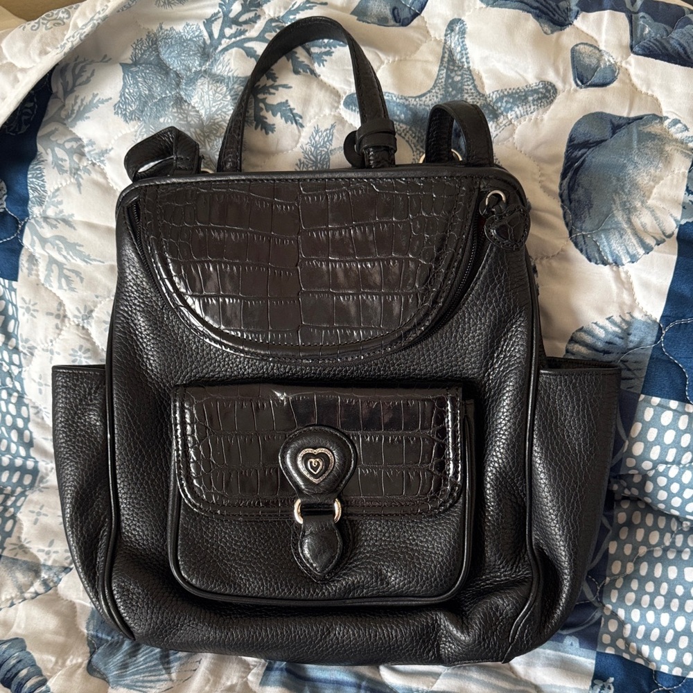 Black Croc-Embossed Backpack
